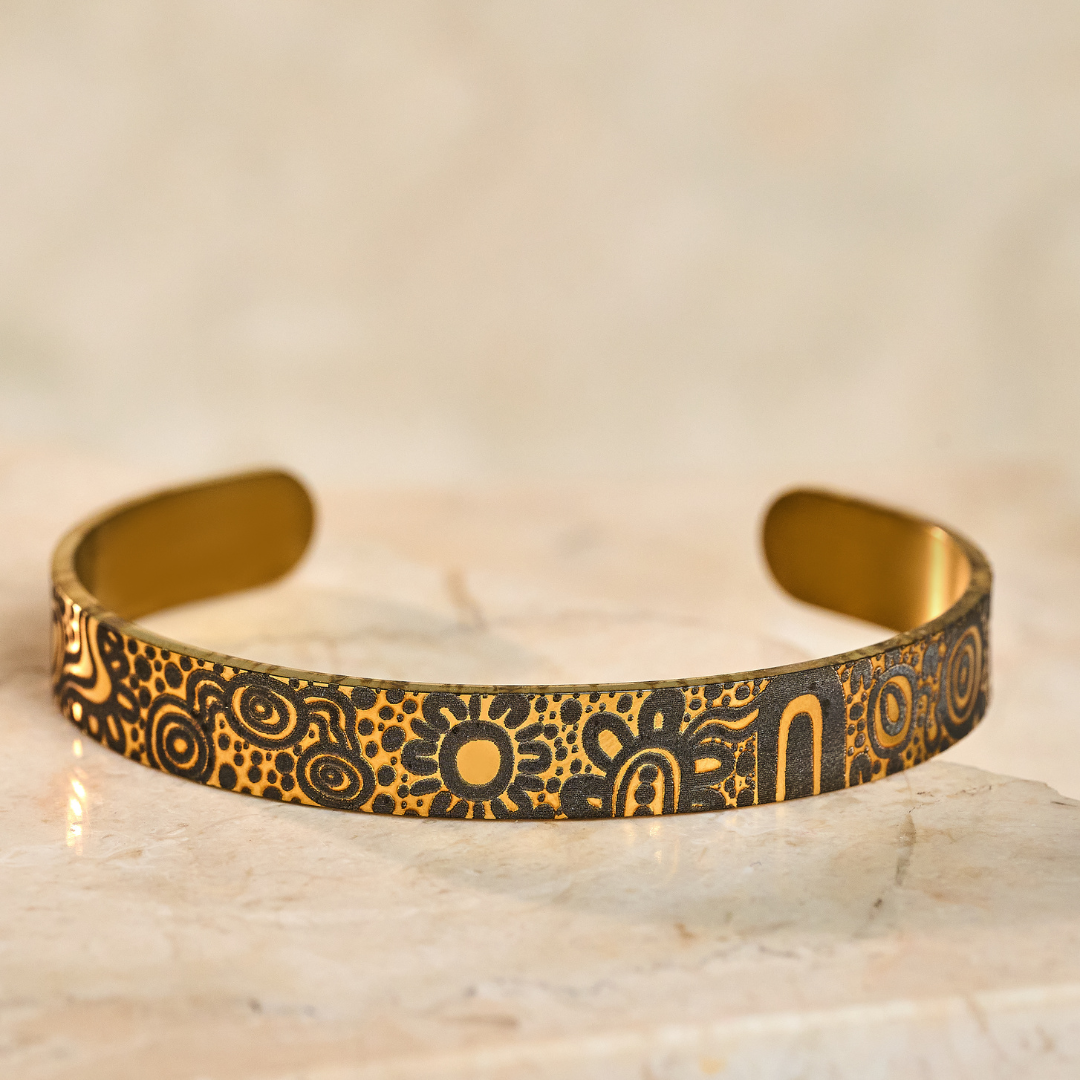 Gold Aboriginal Art Cuff Bangle