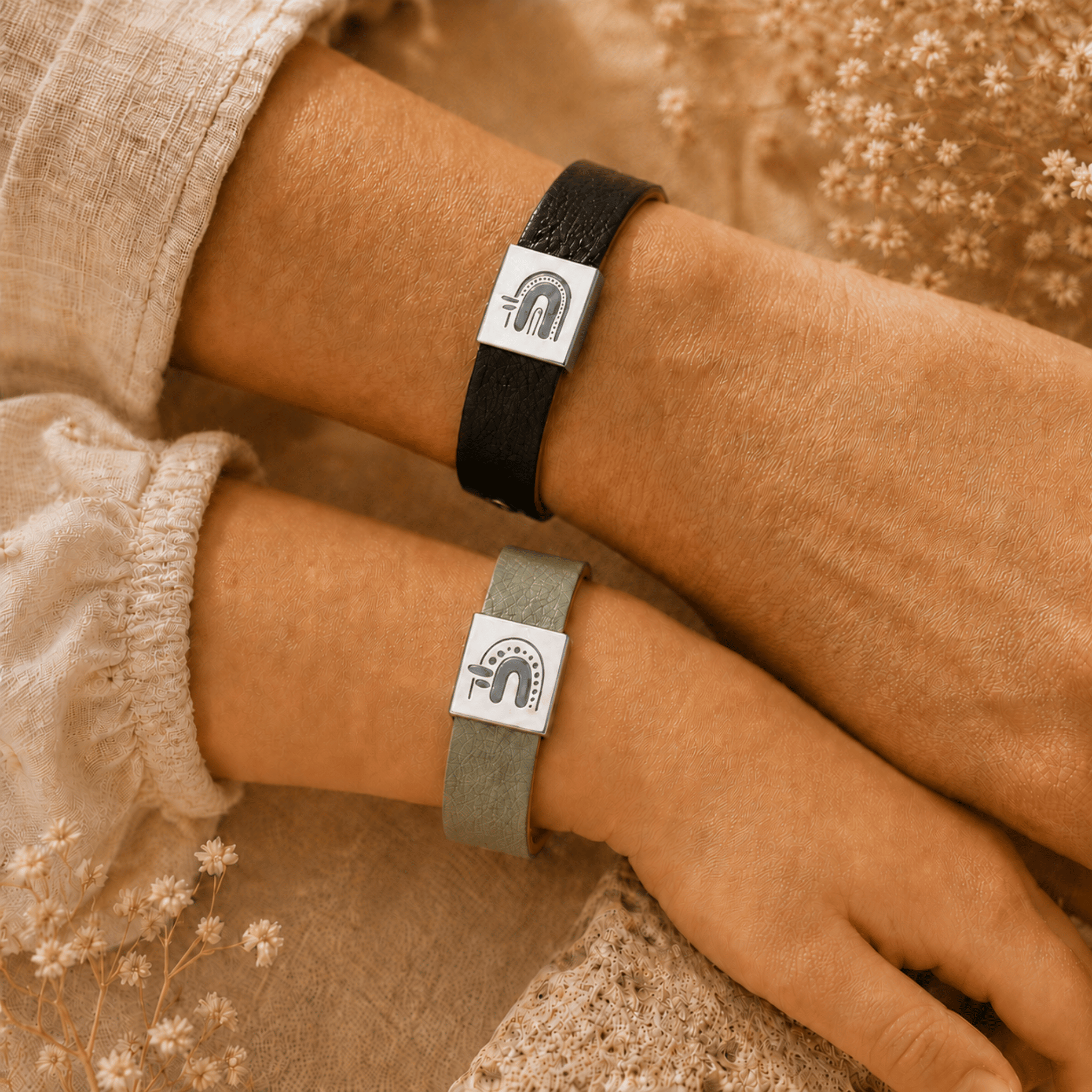 Mother and daughter wearing matching Story Bracelets