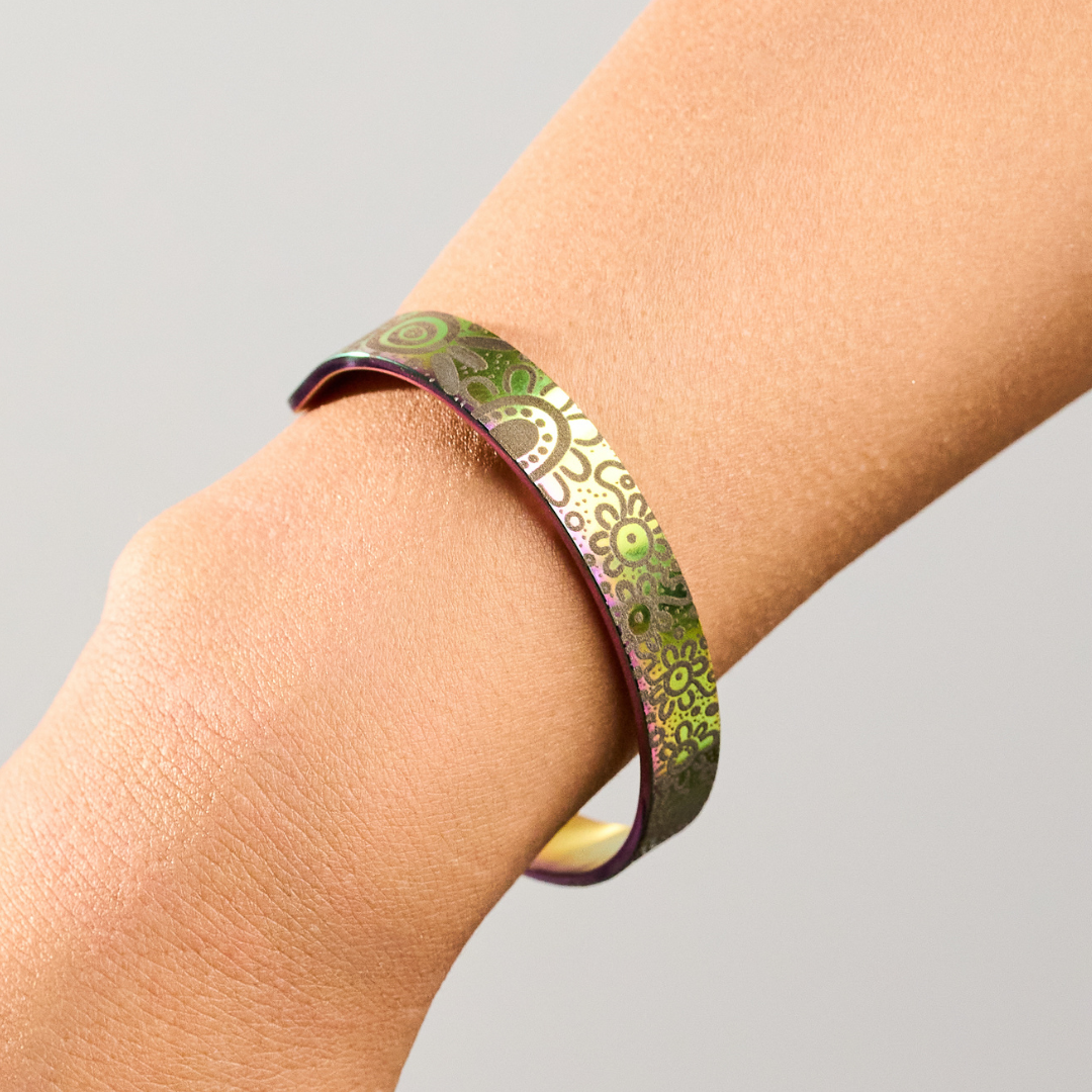 Rainbow Gathering Aboriginal Art Cuff Bangle