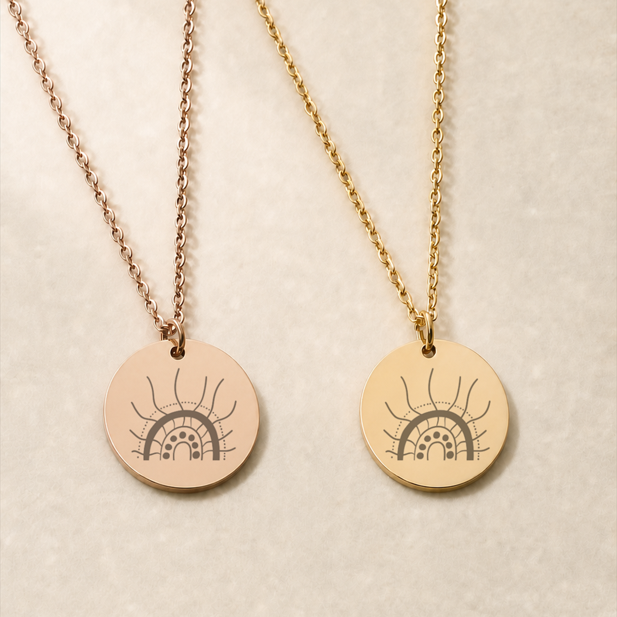 Barlgarn To Rise Aboriginal Art necklace in gold and rose gold