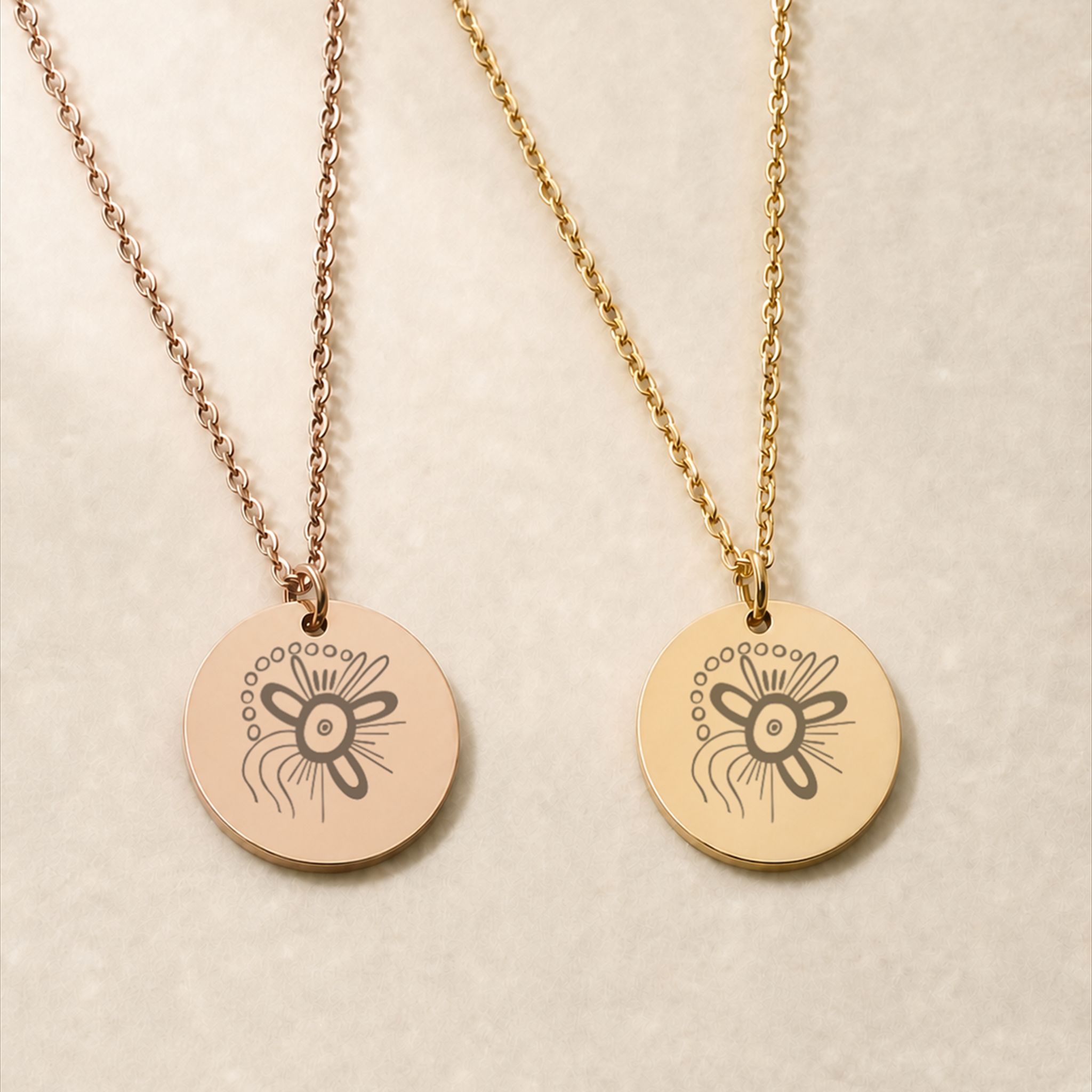 Garndilya Determination Aboriginal Art necklace in gold and rose gold