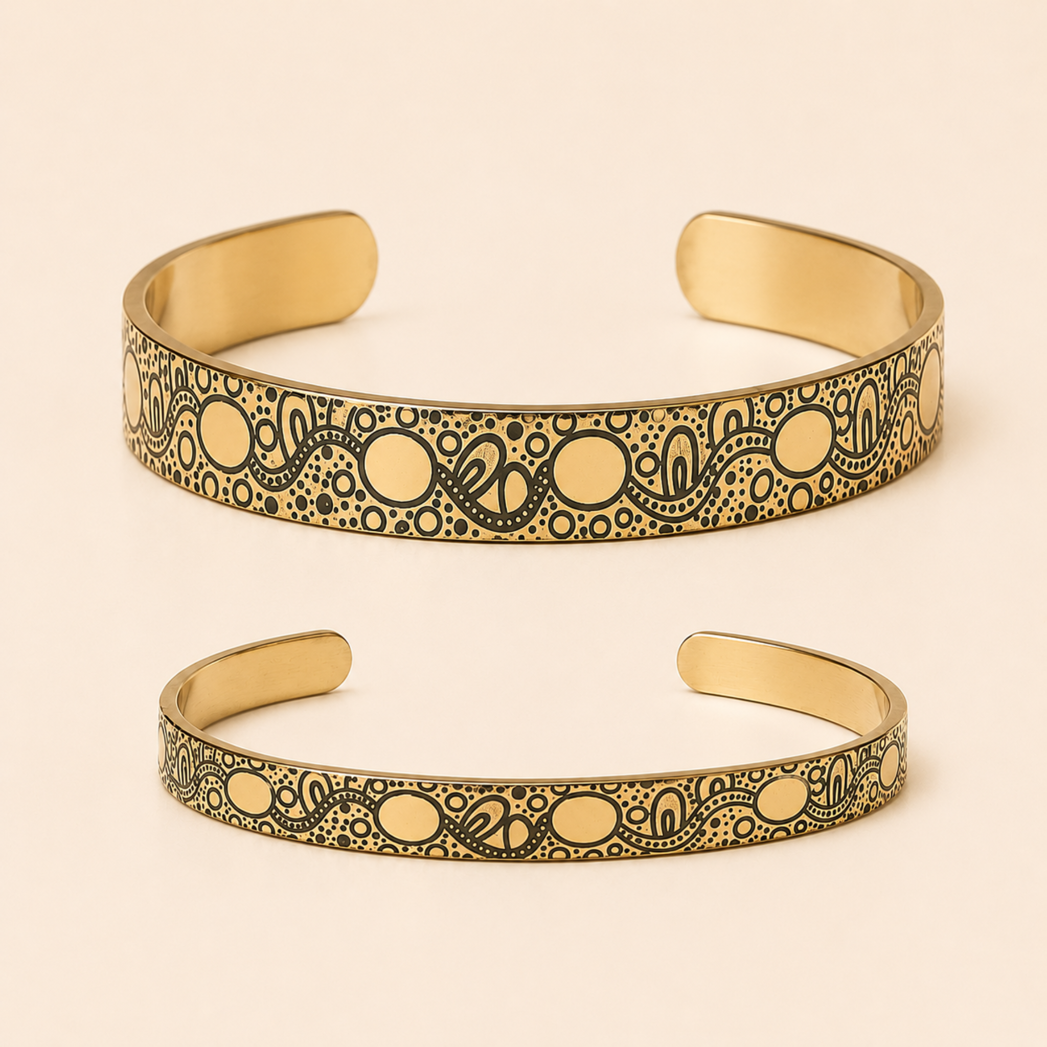Gold In The Stars Aboriginal Art Cuff Bangles in 6 mm and 9 mm