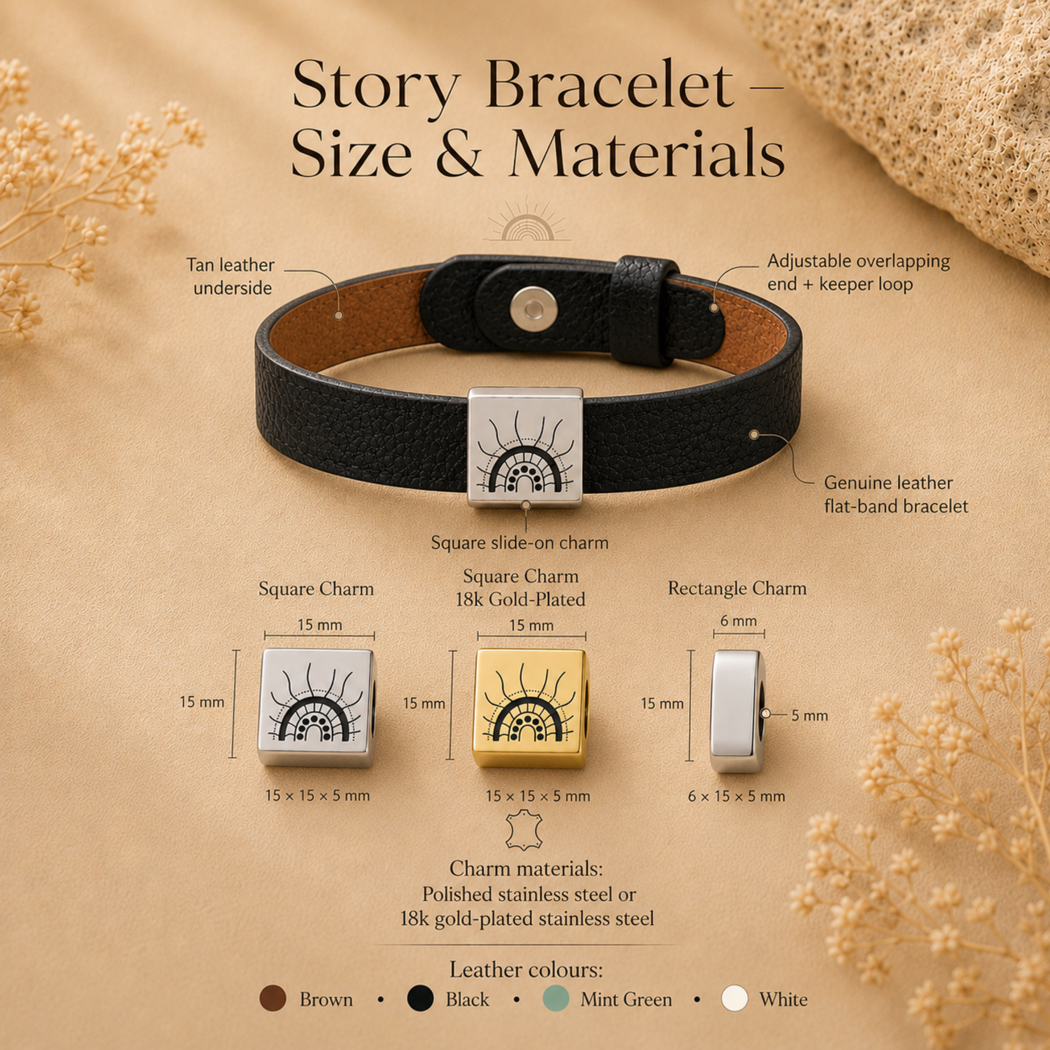 Story Bracelet size and materials guide
