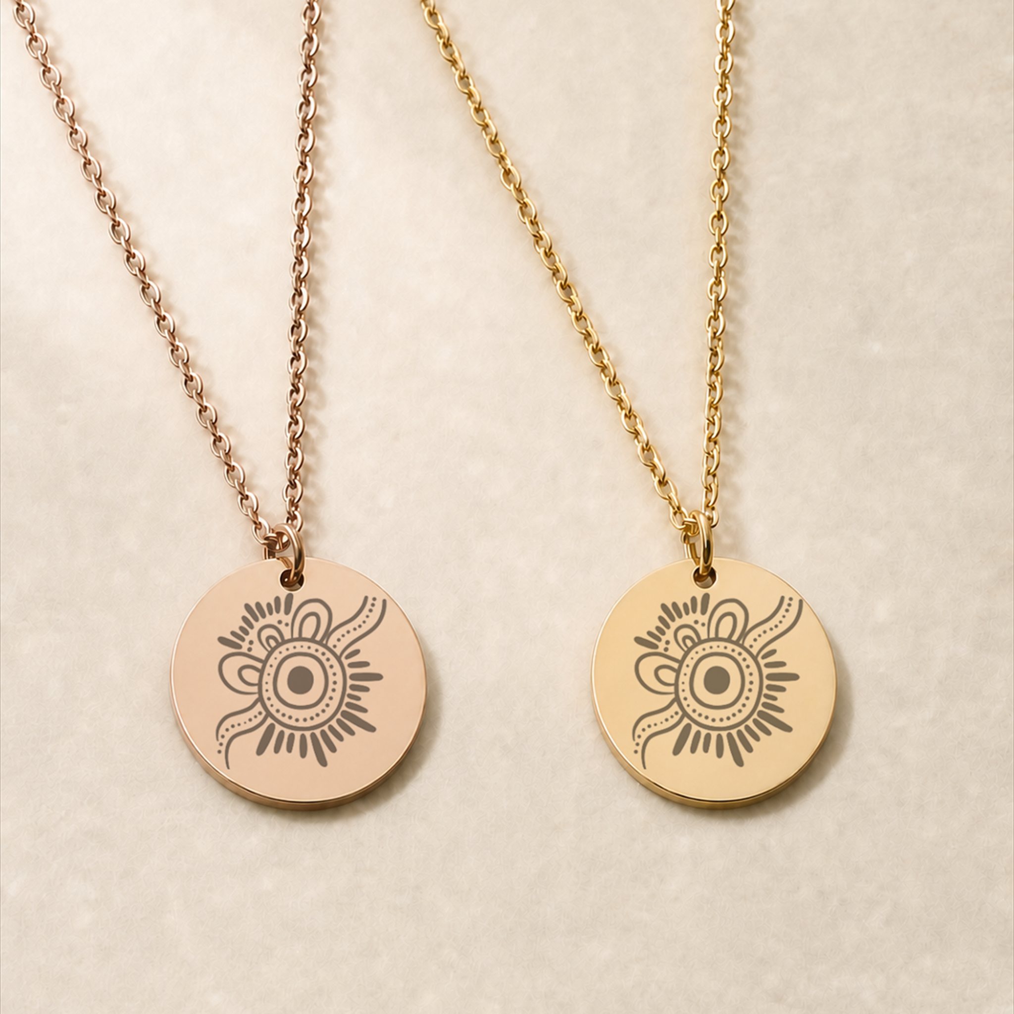 Strength Aboriginal Art necklace in gold and rose gold
