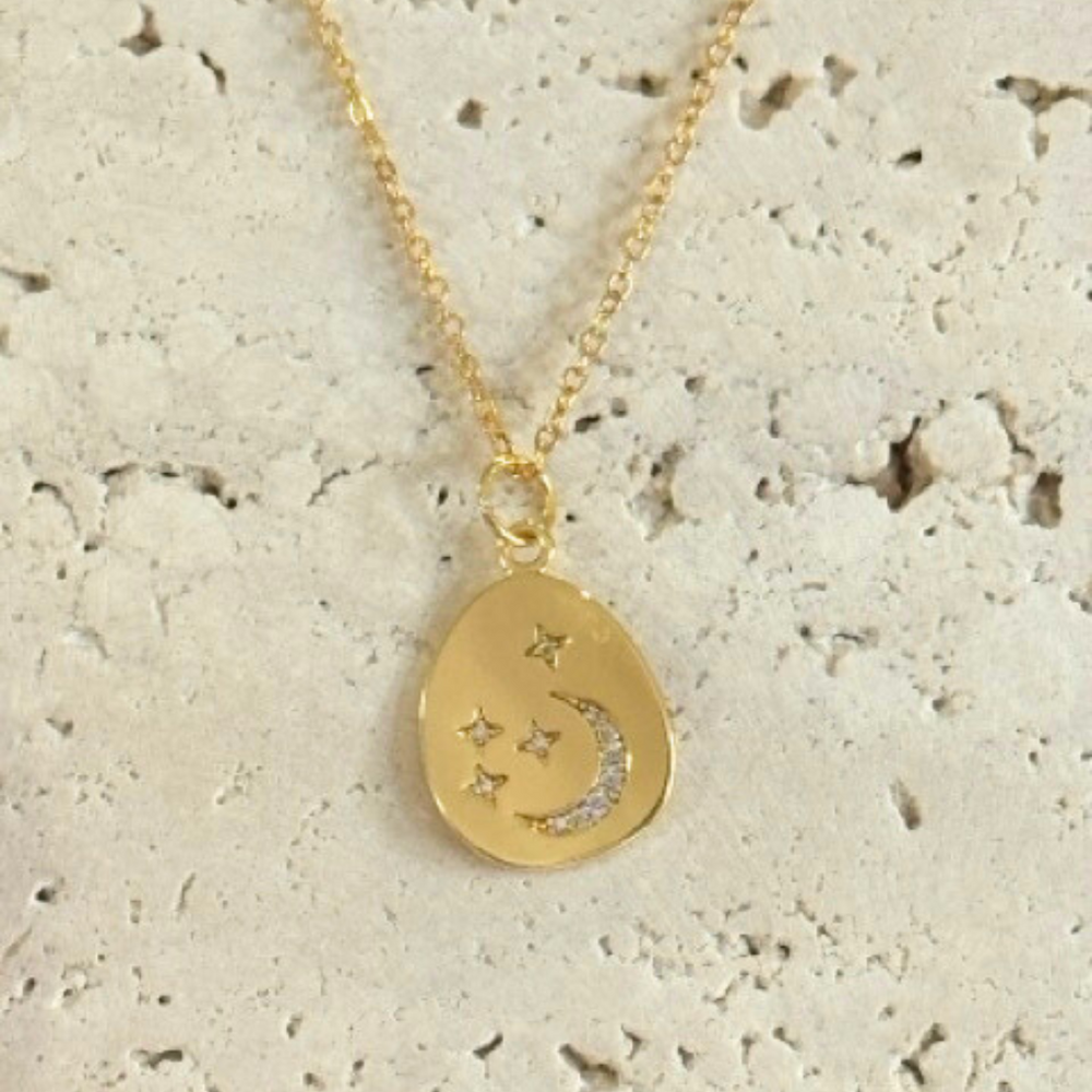 18K Gold Star & Moon Necklace