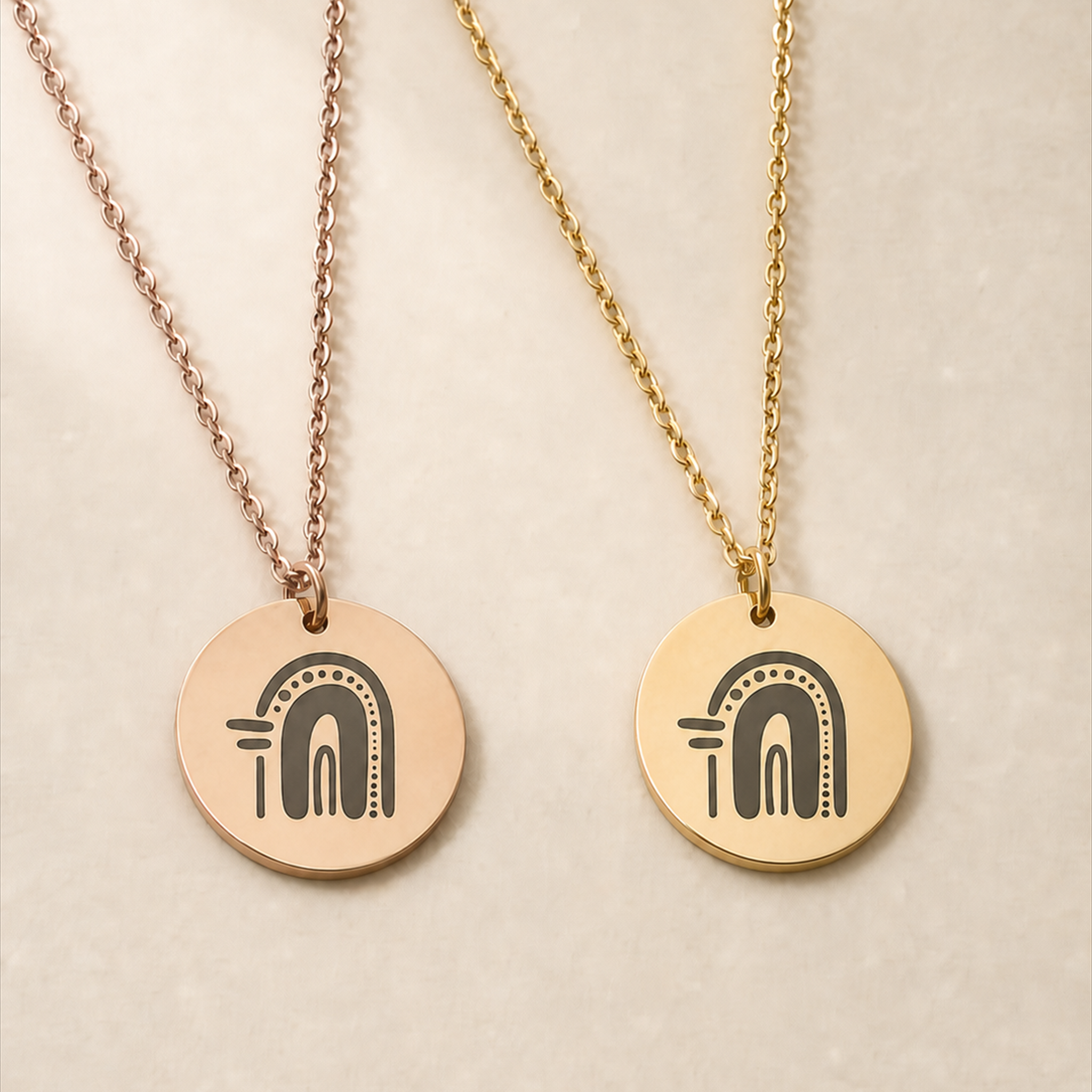 Wiya Mother Aboriginal Art necklace in gold and rose gold