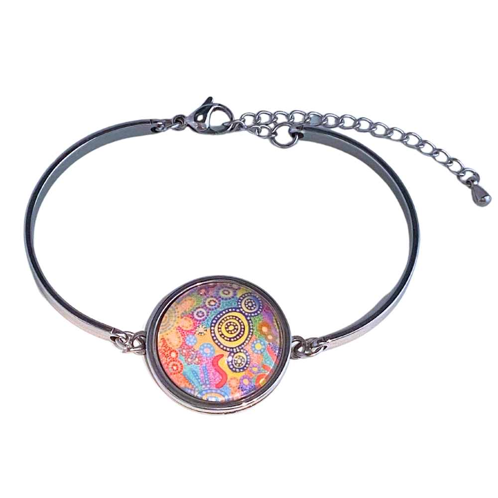 Stainless Steel 'Family Gathering Colourful' Bracelet- Glass