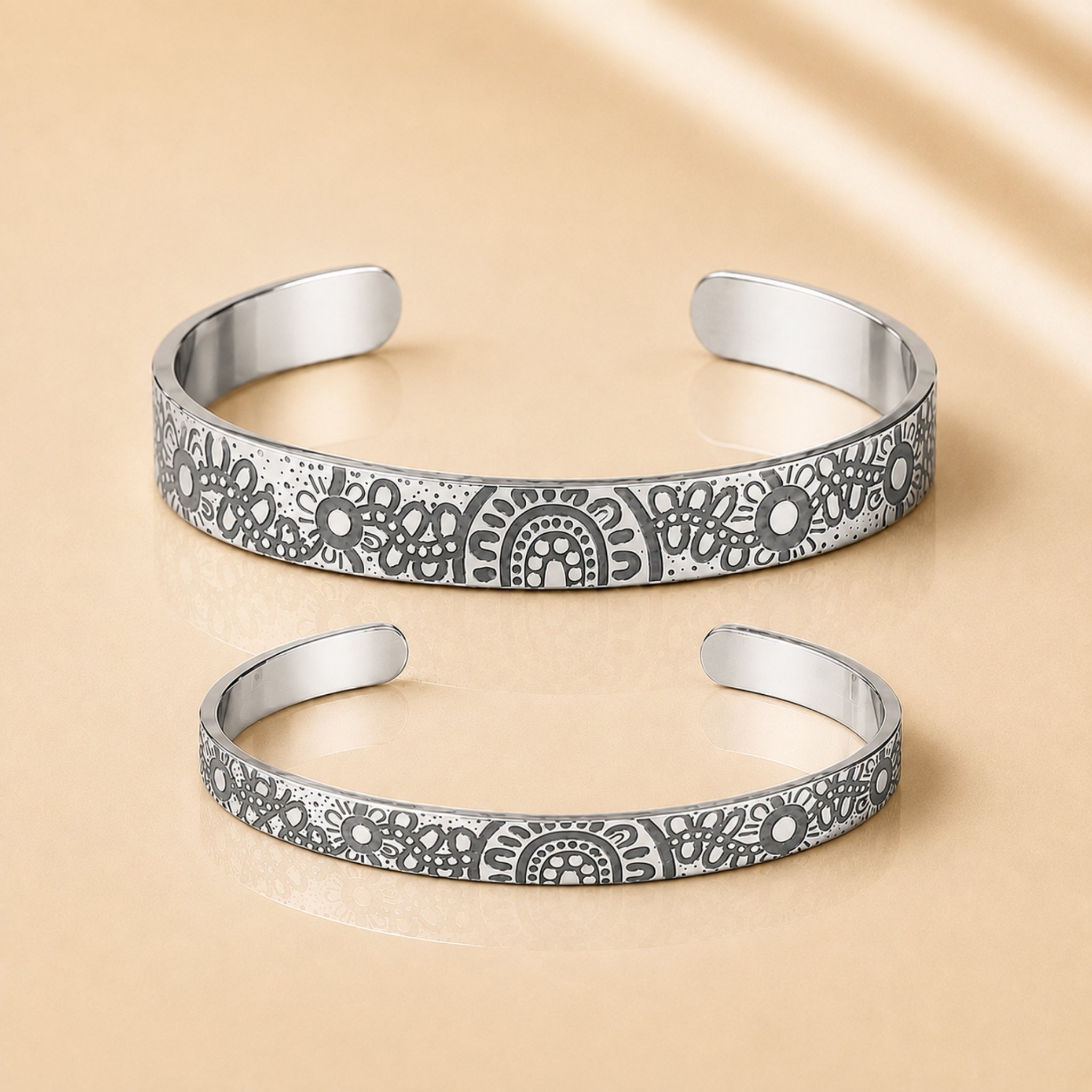 Silver Connection Aboriginal Art Cuff Bangles in 6 mm and 9 mm