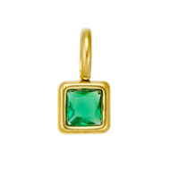 18K Gold Charms - Square Green Stone